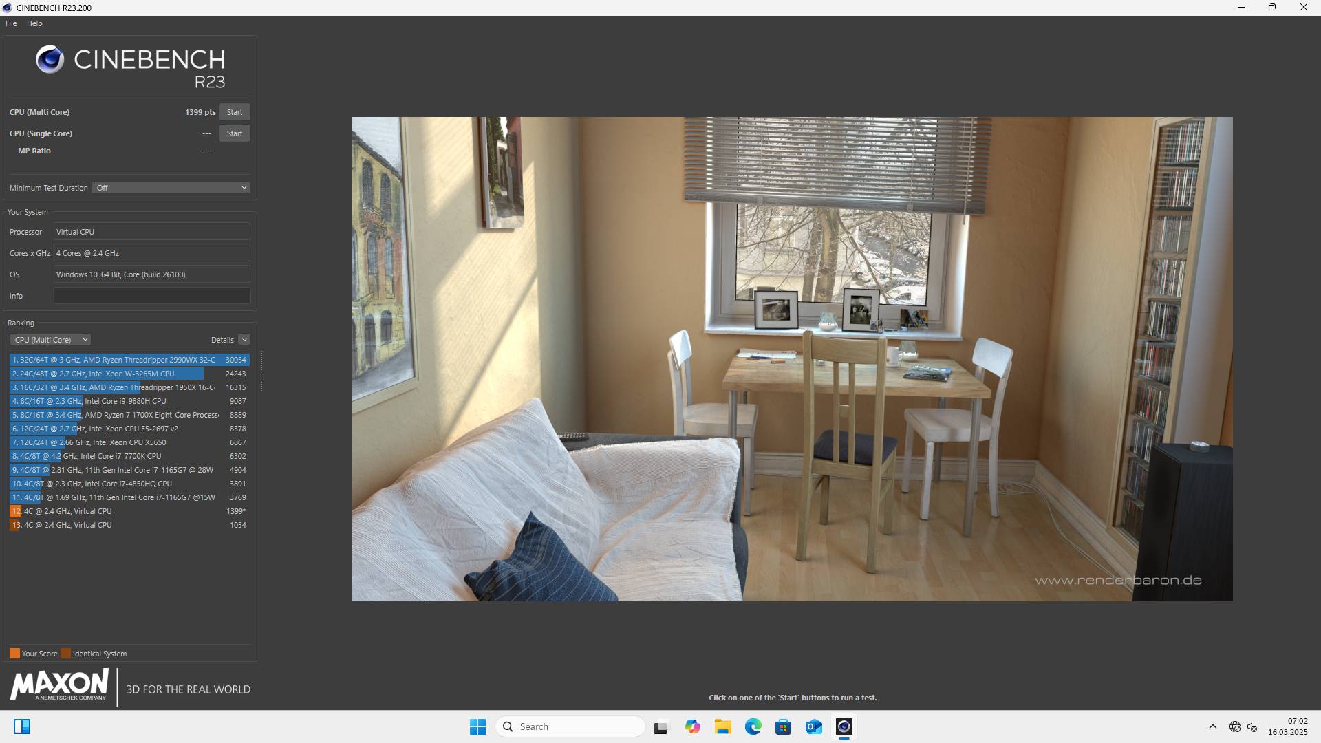 Windows 11 na Raspberry Pi - test Cinebench R23