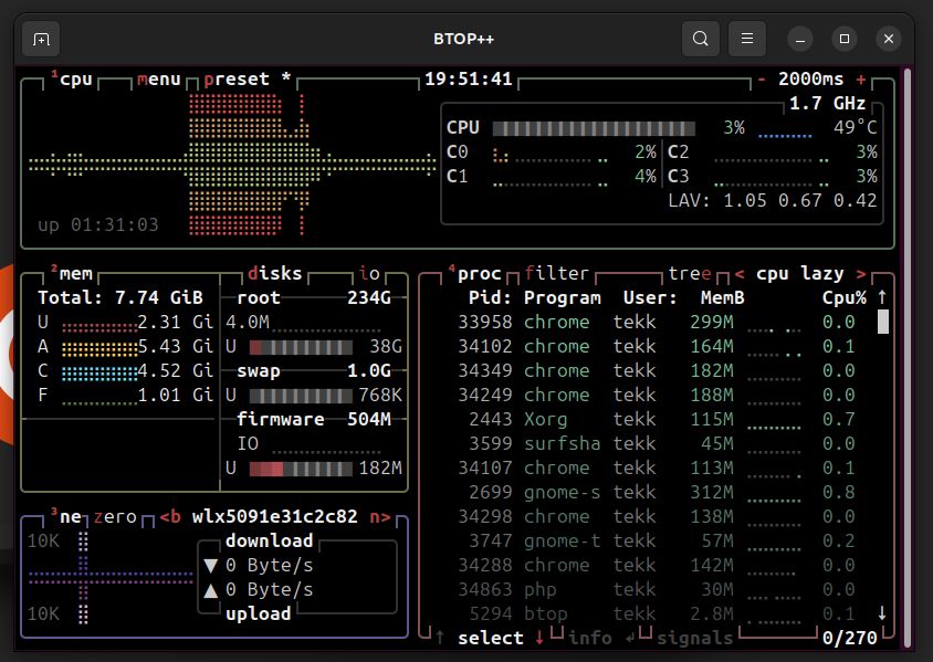 BTOP na Ubuntu - monitoring sprzętu