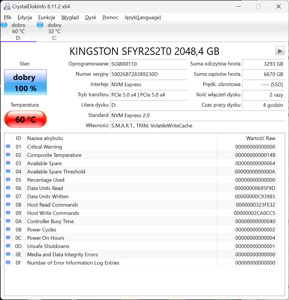 Kingston FURY Renegade G5 2 TB - temperatury i throttling 